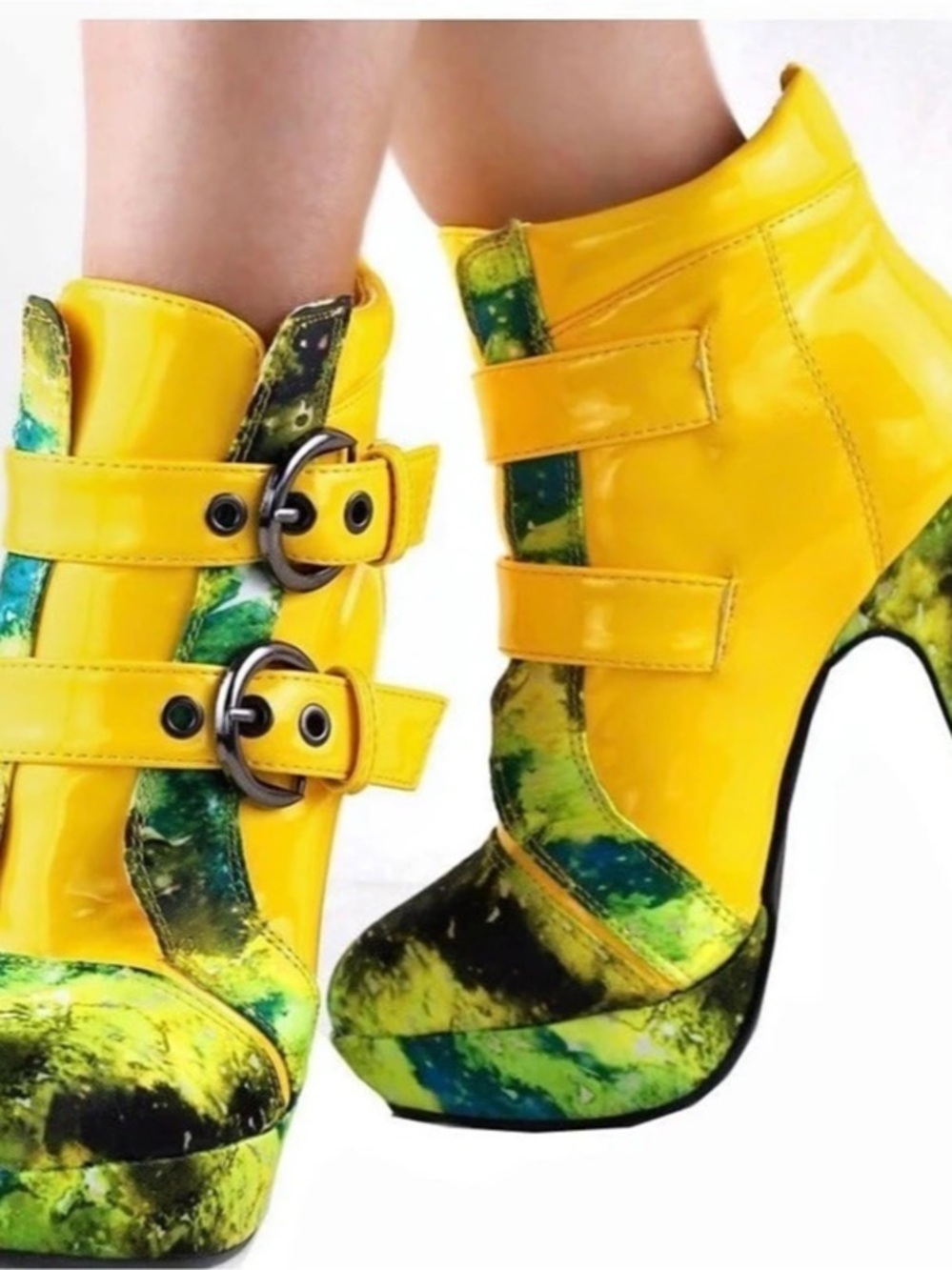 Yellow & Green Platform Heeled Ankle Boots Like New